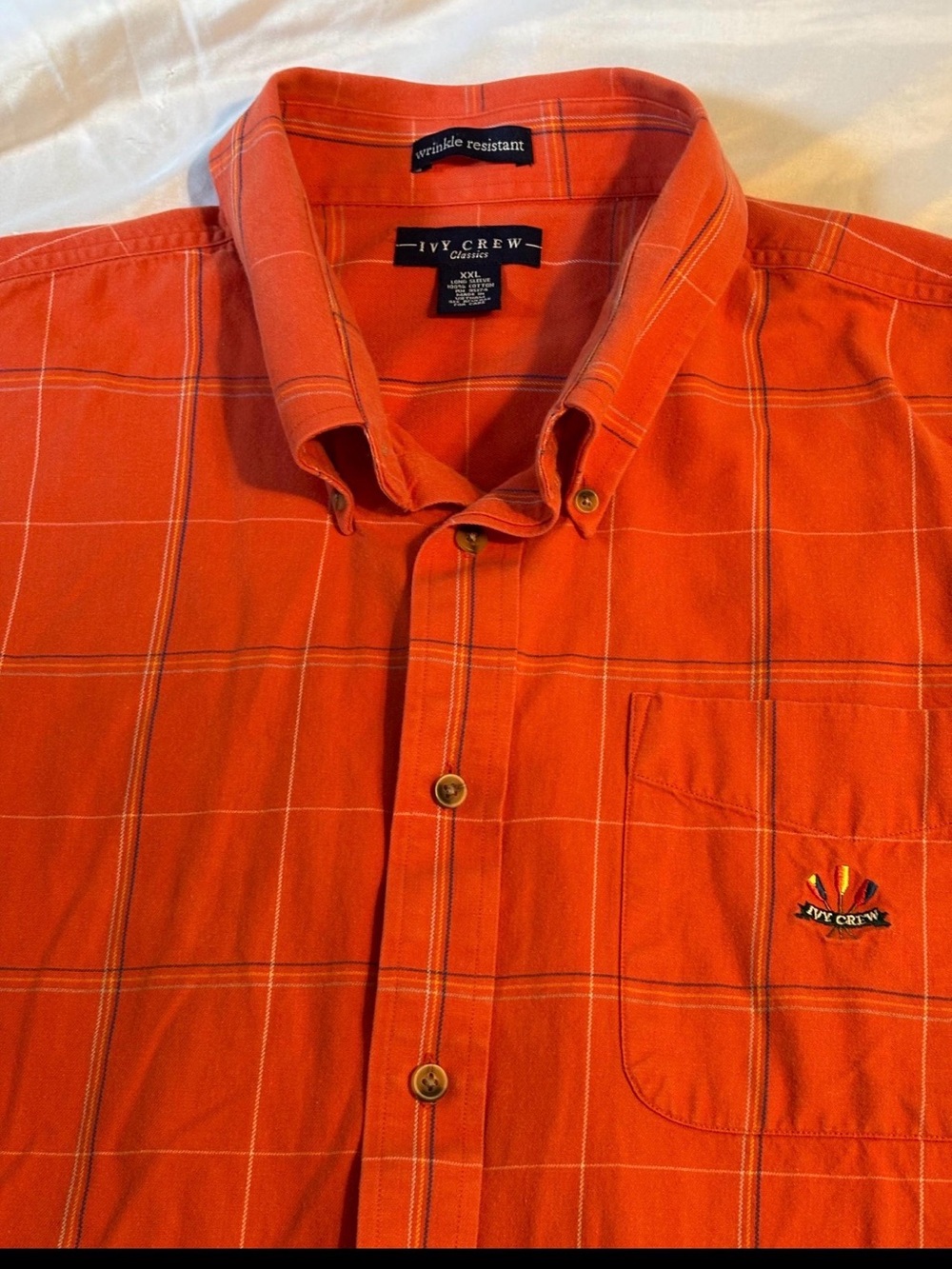 Vintage 90’s Ivy Crew Classics orange windowpane plaid button down shirt XXL oar